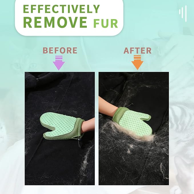 2 in 1 Pet Fur Glove & Cat Hair Remover Glove, Dog Grooming Glove Brush for Shedding, Massage, Efficient Pet Hair Remover Mitt for Couch, Carpet [Green/Single]