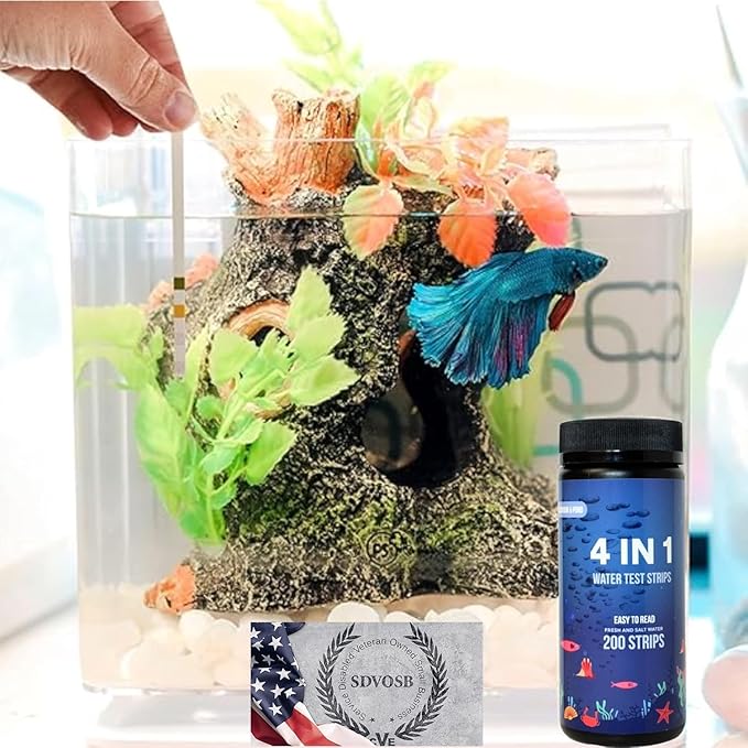 200 Aquarium Water Test Strips - For Fish Tank or Pond - Best Budget Aquarium Water Test On Amazon! - High Accuracy - Tests for Nitrate, Nitrite, PH, and Water Hardness - Veteran Owned Company!