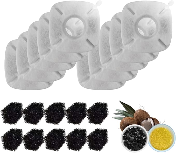 20 Pcs Cat Water Fountain Replacement Filters, Compatible With Veken 95oz/2.8L Cat Water Fountain,(Contains 10 Cat Fountain Filters and 10 Sponges)