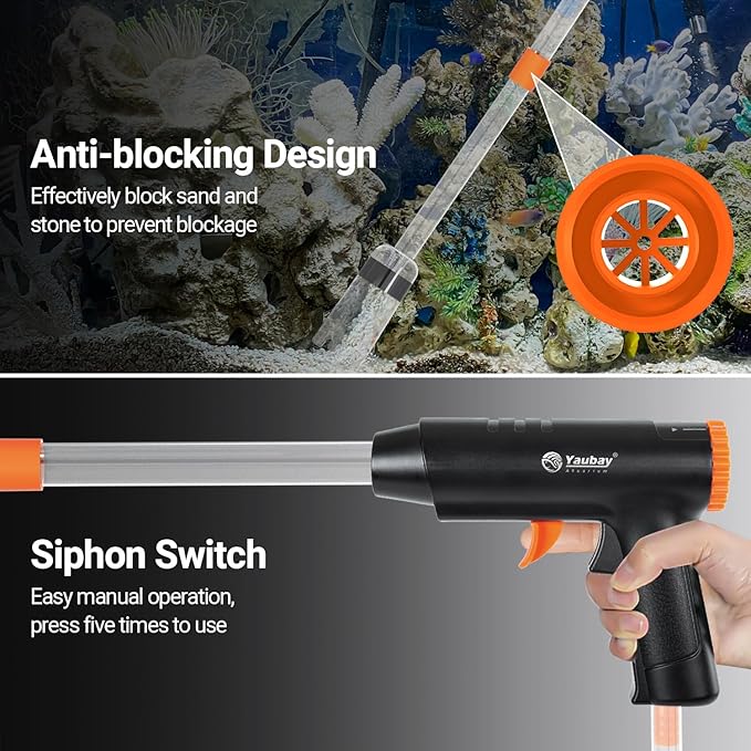 132GPH Manual Aquarium Gravel Cleaner, Fish Tank Siphon Vacuum Cleaner with Adjustable Water Flow for Cleaning Dirt, Water Change & Wash Sand Aquarium Cleaning Tools