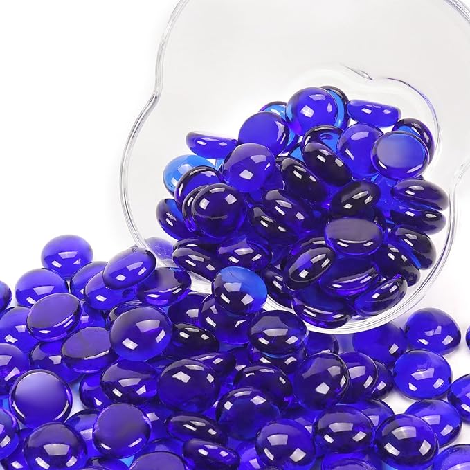 10LB Cobalt Blue Flat Glass Marbles for Vases, Gemstone Beads Vase Filler Decorative Glass Pebbles for Fish Tank, DIY Crafts, Aquarium Decor Rocks