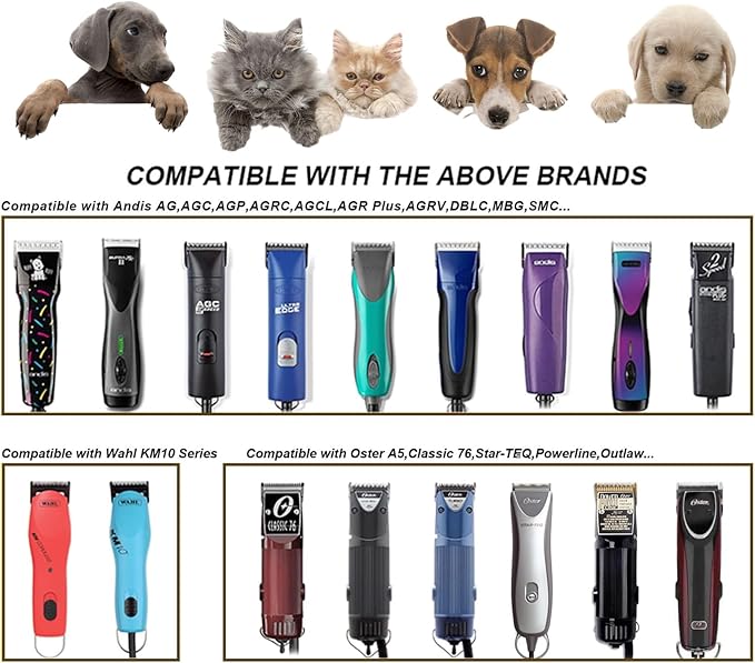 10 Blades Dog Grooming Blades Compatible with Andis/Oster A5/Wahl KM-10 Series Dog Clippers,Detachable Clipper Replacement Blade (6PCS Black-#10+30+40+4FC+5FC+7FC)