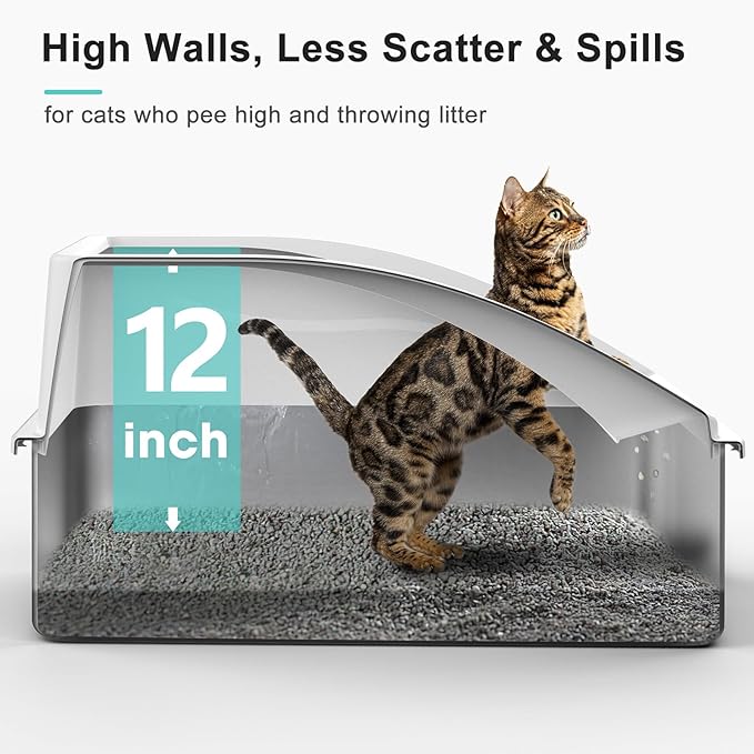 2 Pack Stainless Steel Litter Box | XL Enclosed Cat Litter Boxes with Lid for Big Cats and Multi-Cats | High Sided, Anti-Urine Leakage | Non-Stick Bottom（Multi-Colored）