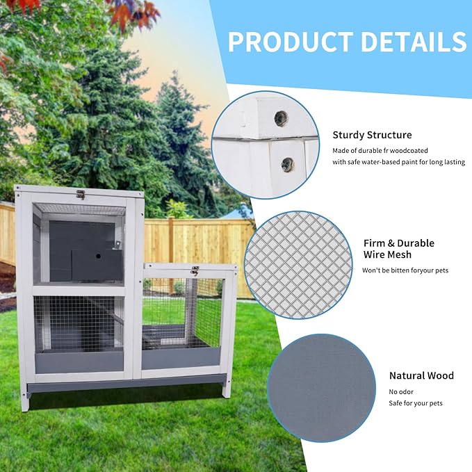 2-Story Guinea Pig Cages Wooden Indoor Rabbit Hutch Hamster Cage with Openable Roofs, Removable Tray and Wide Ramp, Small Animal Habitats for Hamsters, Guinea Pig, Ferrets, Hedgehog