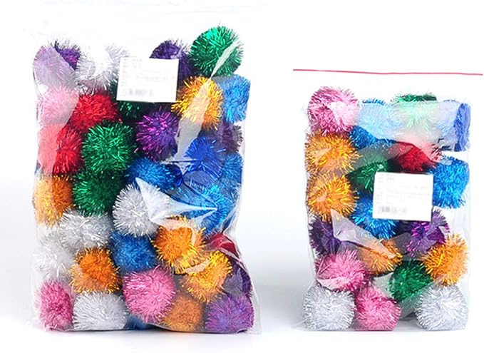 20 Pack 2 Inches Sparkle Balls for Cats, Large Size, Glitter Pom Poms Fuzzy Balls for Cats, Kitten Indoor Assorted Color Random