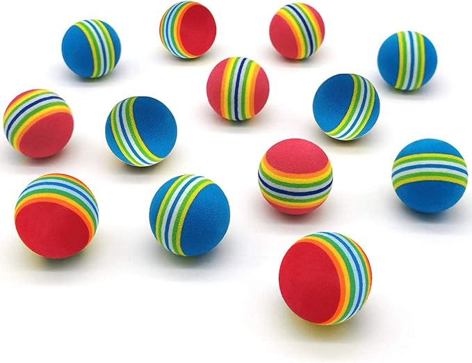 12 Pack 2 Color Rainbow Cat Toy Balls Soft EVA Foam Interactive Indoor Kittens Favorite Toys 1.38" Dia. Small Dogs Puppies Toy Balls Bulk Activity Chase Quiet Play Sponge Ball
