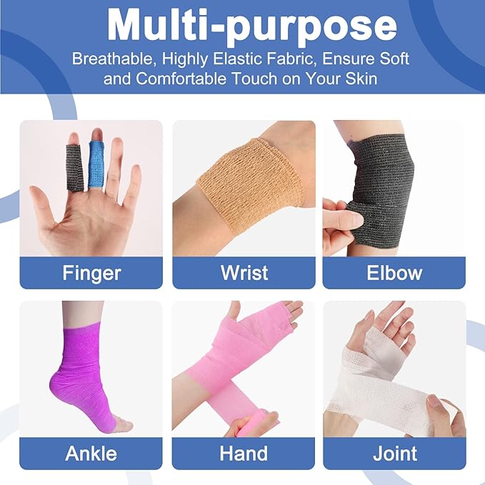 24 Pack White Self Adhesive Bandage, 2” x 5 Yards Medical Wrap, Cohesive Bandage Wrap, White Tape Baseball, Self Stick Bandage Tpae, First Aid Gauze for Ankle, Leg, Arm