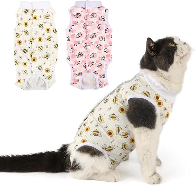 2 Packs Cat Surgery Recovery Suit Surgical Clothes Abdominal Wounds Anti-Licking Cat Bodysuit Onesie Substitute E-Collar& Cone