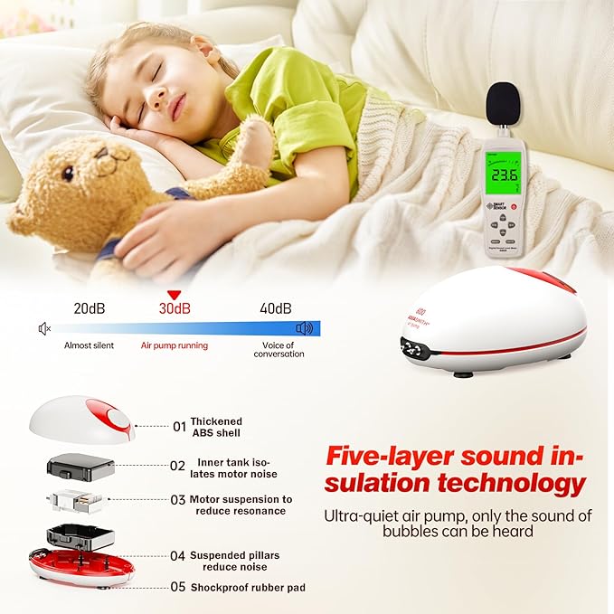 1w Ultra Quiet Aquarium Air Pump, Aquarium Aerator Adjustable Airflow, Single Hole Suitable for 20 to 40 GPH Fish Tank