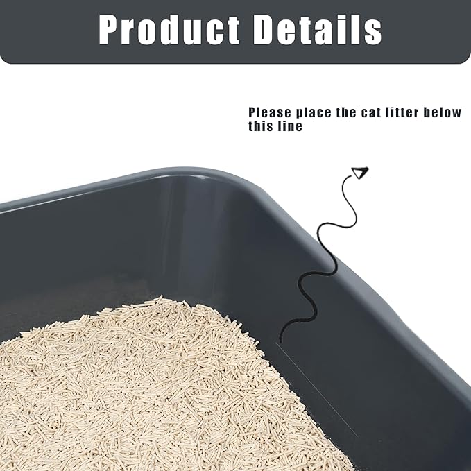 2 Pack of Extra Large Cat Litter Box (ABS Material), Low Entry Senior Litter Pen for Geriatric Kitty Big Cats, Jumbo Pet Safe Litter Boxes Tray for Indoor Pets Potty (Black, 24" L x 20" W)