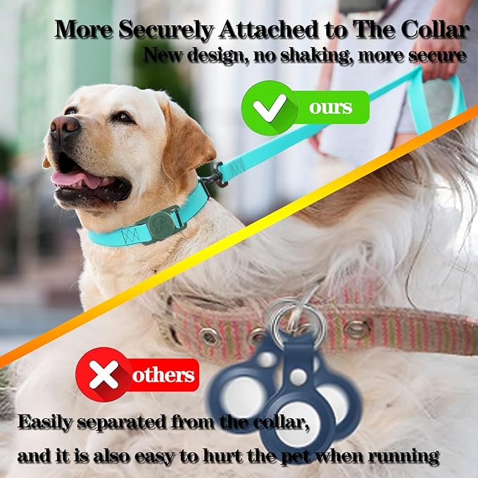 2 Pack Waterproof AirTag Dog Collar Holder Compatible with Apple AirTag, Silicone Hidden Loop Holder for Airtag Tracker, Anti-Lost Dog Collar Air Tag Accessories(Light,Dark Green)