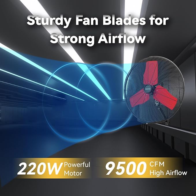 24 Inch 9500 CFM Waterproof Wall Fan Pro Series - Outdoor High Velocity Wall Mount Fan with Enclosed Motor for Residential, Warehouse, Patio, Shop, Garage, Barn UL Safety Listed