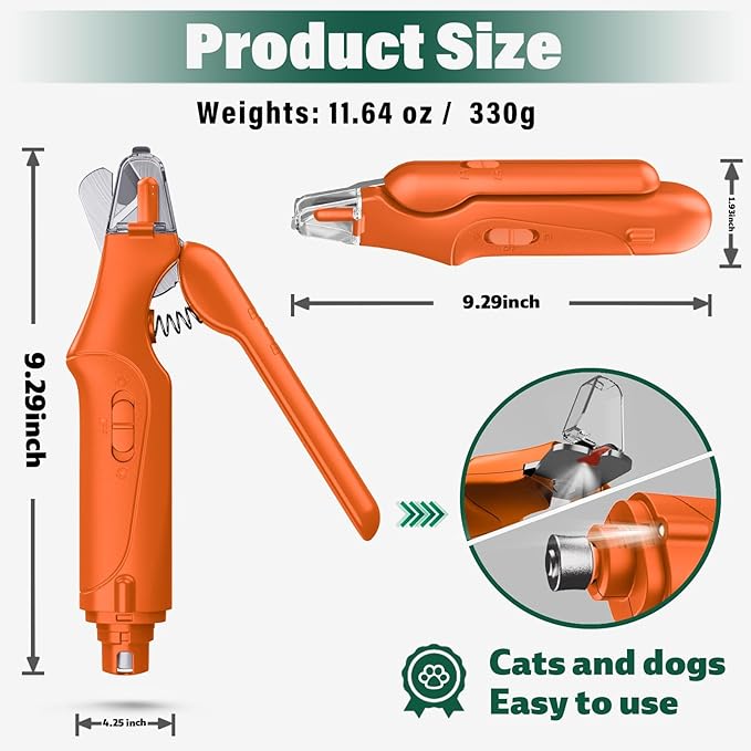 2 in 1 Dog Nail Clippers & Cat Nail Clippers Trimmers for Large Medium Small Dogs Cats Claw Trimmer Quick Sensor and Safety Guard USB Rechargeable Dogs Nail Trimmer with Catcher & 2 LED Lights