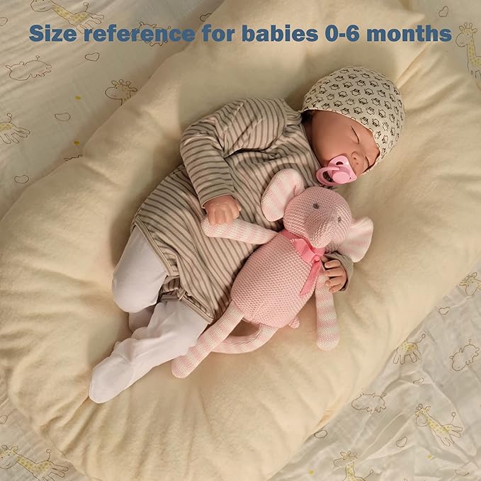 100% Organic Cotton Baby Toys Pink Elephant Stuffed Animals for Newborn 7.1"