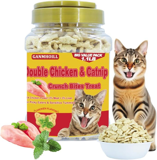 1.1lb / 500g Cat Grass Treats for Indoor Cats - 17.6 oz Natural Chicken Flavor, Healthy Snacks for All Life Stages, Crunchy Training Biscuits with Dental Care & Hairball Control