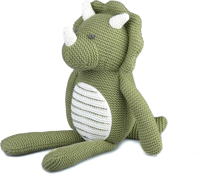 100% Organic Cotton Baby Stuffed Animals | 7.1" Green Dinosaur Plush for Newborn
