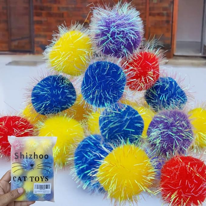 10 Pieces Sparkle Pom Pom Balls for Cat - Interactive Glitter Balls, Multicolor, Size of 2 inches, Best as Kitten Play Toys…