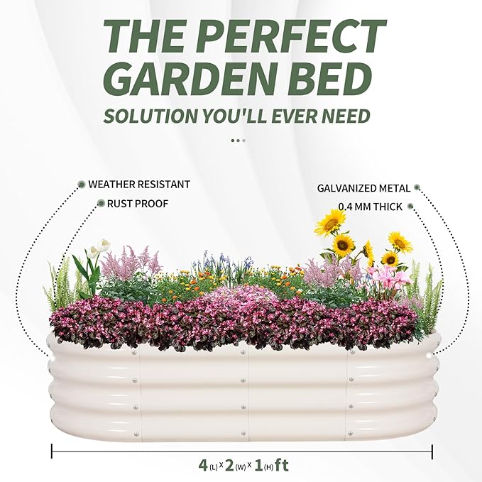 1MORE Galvanized Raised Garden Bed- Planter Garden Boxes Outdoor, Raised Beds for Gardening, 4x2x1ft Metal Garden Bed Kit for Vegetables Flower, Planter Raised Beds with Tools.White-2pack