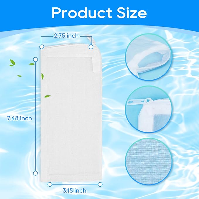 15PCS Media Bags for Aquarium, Extra Fine Mesh Bag Reusable Nylon Net Aquarium Filter Bags with Plastic Zipper for Extra Fine Resins Filter, 3.1 x 7.9 Inch