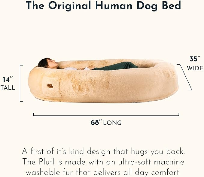 Plufl, The Original Human Dog Bed for Adults, Kids, and Pets. As Seen on Shark Tank. Comfy Plush Large Bean Bag with Memory Foam, Machine Washable, and Durable. Perfect nap and Floor Bed - Beige