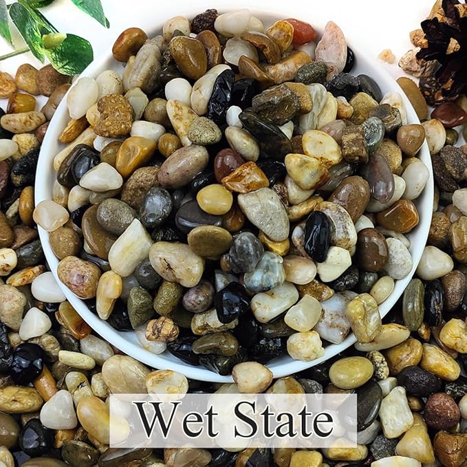 10lbs Natural River Rocks for Plants, 3/8" Aquarium Gravel Decorative Polished Mixed Pebbles for Fish Tank, Gardening, Flower Pots, Vase Fillers, Indoor Water Fountains, Landscaping