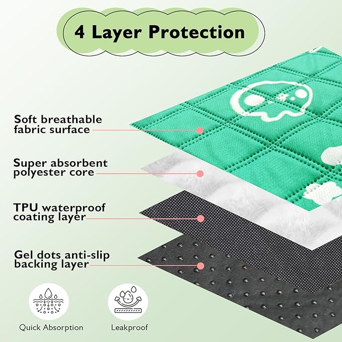 2 Pack Guinea Pig Bedding - Washable Guinea Pig Liners for C&C 2x4 Cage, Waterproof Reusable & Anti Slip Pee Pads Super Absorbent Mats for Small Animal Rabbit Hamster Rat (Green, 57 x 28 Inch)