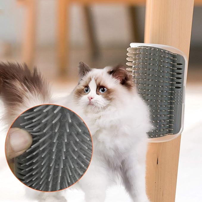 2 PACK Cat Self Grooming Corner Scratcher with Catnip, Massage Comb Brush for Long & Short Fur
