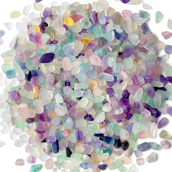 1lb Fluorite Aquarium Gravel Rocks Natural Tumbled Healing Crystal Chips Bulk Gemstones Crushed Stones for Fountain Vase Filler Planters Decorative Fish Tank Potted Reiki Energy Balancing