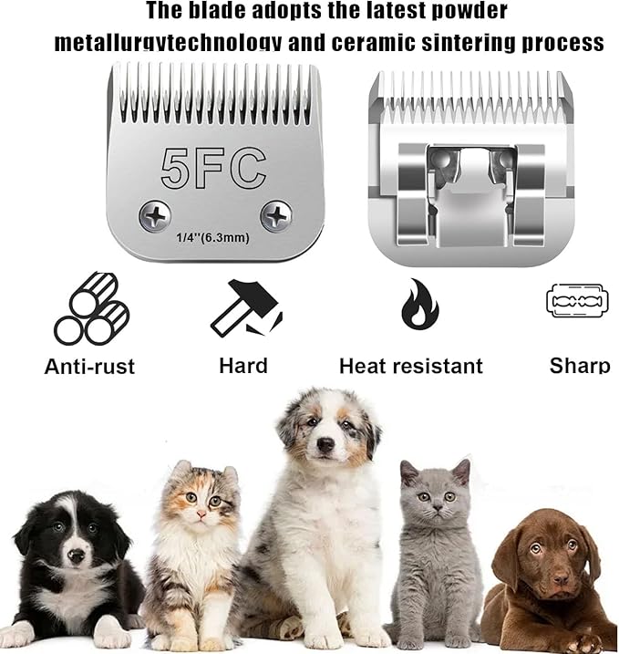 10 Blades for Dog Grooming Blades Compatible with Andis,Oster A5,Wahl km10 Dog Clippers,Size-#10, 1/16-Inch Cut Length (4PCS-#3FC+4FC+5FC+7FC)