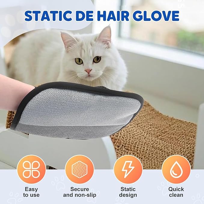 2025 New Upgrade Pet Hair Remover Electrostatic Gloves, Reusable Pet Hair Removal Glove, Cat & Dog Hair Removal Tool for Couch, Furniture, Carpet, Car Seat, Pet Grooming