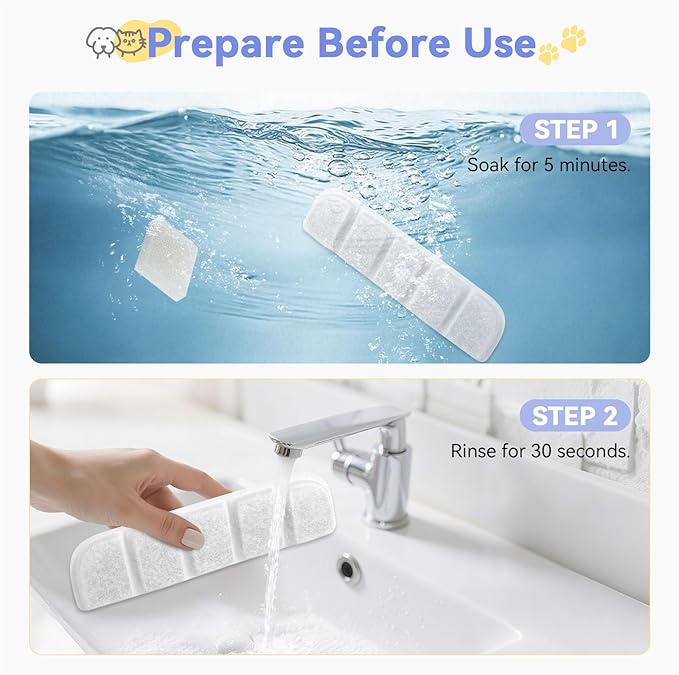 12 Pack Replacement Filter for SIBAYS & Kastty 355oz / 2.8Gal / 10.5L Large Dog Water Fountain, Coconut Shell Activated Carbon Pet Water Fountain Filters with 12 Pack Sponges