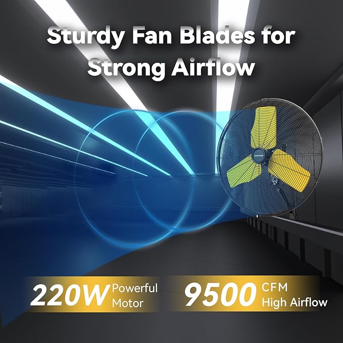 24 Inch 9500 CFM Waterproof Wall Fan Pro Series - Outdoor High Velocity Wall Mount Fan with Enclosed Motor for Residential, Warehouse, Patio, Shop, Garage, Barn UL Safety Listed