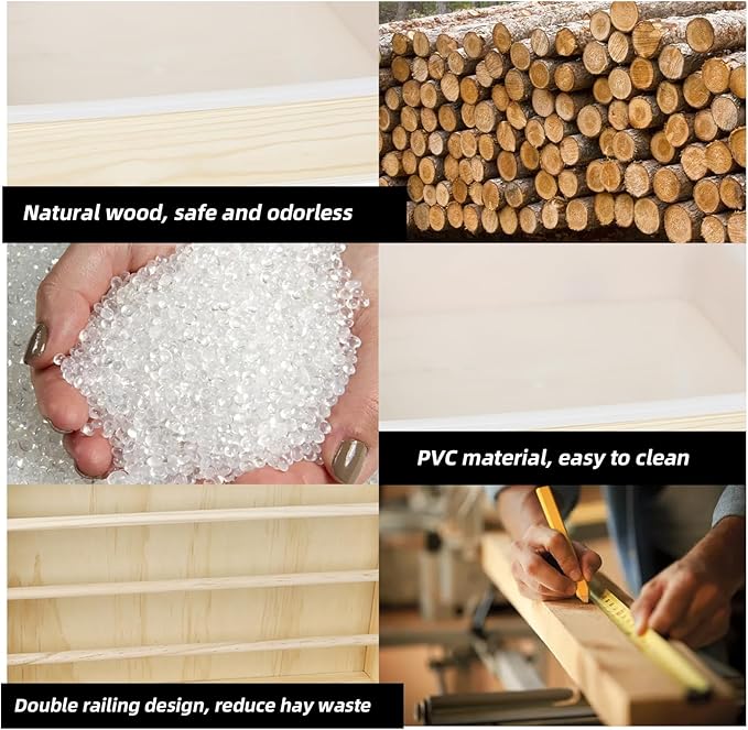 2 in 1 Wooden Rabbit Hay Feeder Box Safe Bunny Feeder Manger Grass Food Holder Rack Hay Holder with Toilet Rabbit Hay Feeder with Litter Pan Designed for Rabbits Guinea Pig Hamster Small Animals