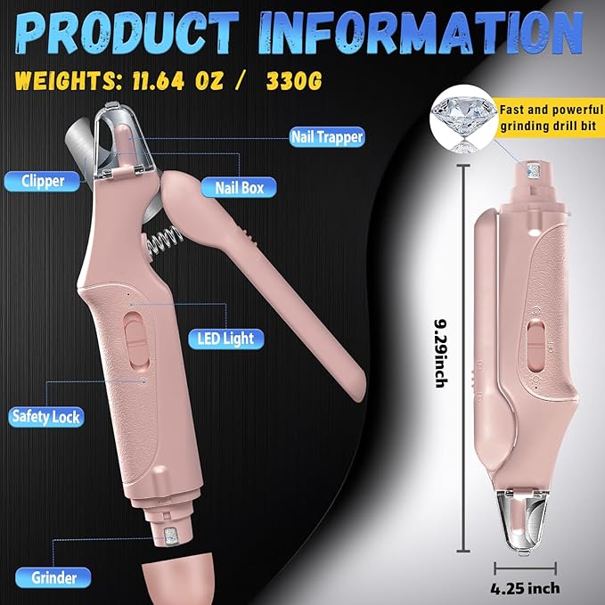 2 in 1 Dog Nail Clippers and Grinder with Lights & Cat Nail Clipper for Large Medium Small Dogs Cats Nail Trimmers USB Rechargeable with 2 LED Lights Dog Claw Care for Non-Black Nails