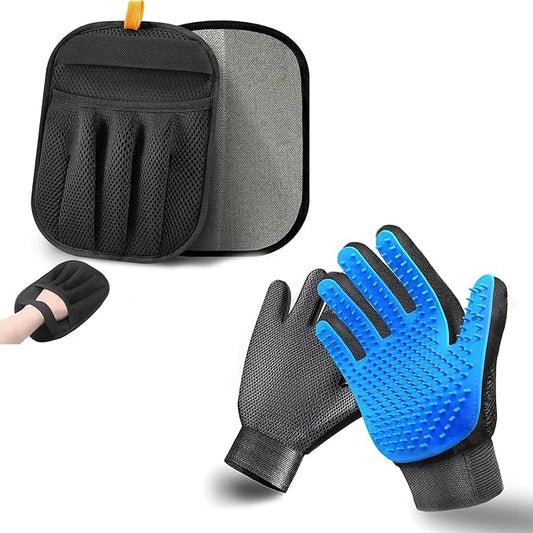 2-in-1 Pet Grooming Glove & Fabric Hair Remover - Reusabie, Silicone Massage Bristles,Static Adhesion for Quiuck Shedding Control,Safe for Dogs & Cats（Big）