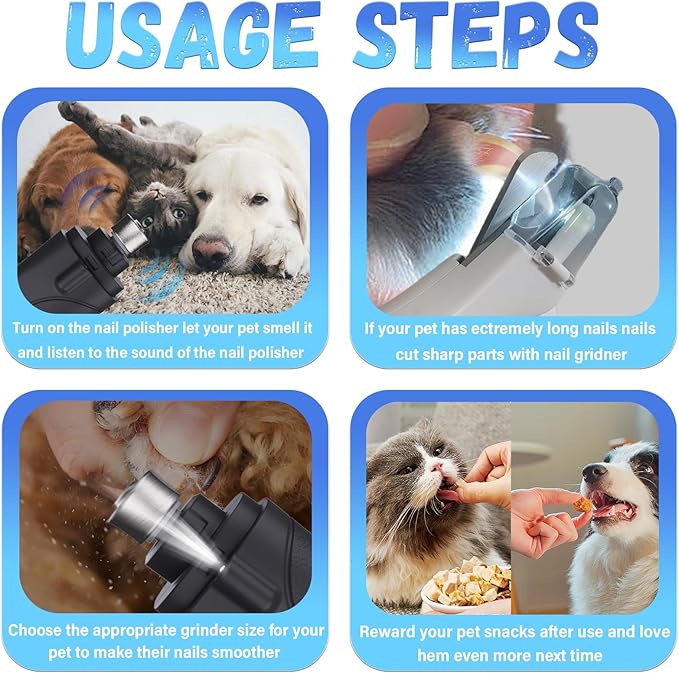 2 in 1 Dog Nail Clippers and Grinder with Lights & Cat Nail Clipper for Large Medium Small Dogs Cats Nail Trimmers USB Rechargeable with 2 LED Lights Dog Claw Care for Non-Black Nails