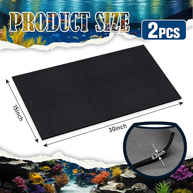 15 x 30 x 0.2 Inches Aquarium Leveling Mat 2PCS/Set Neoprene Non-Slip Shockproof Fish Tank Pad Waterproof Textured Surface for Uneven Surfaces Durable Fish Tank Mat with Easy-Cut Edges