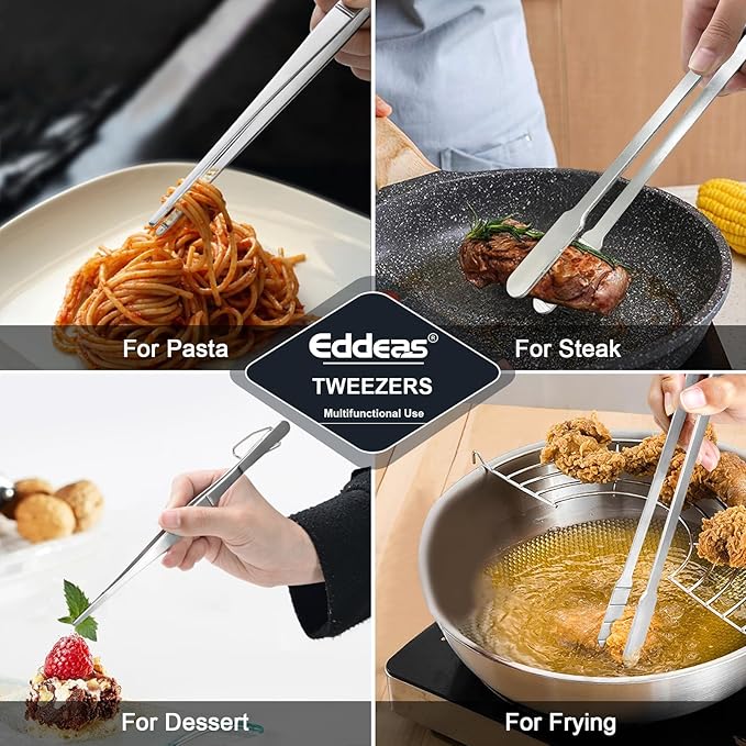 16 Inch long Kitchen Tweezers - 2 Pack large Tweezer Tongs for Cooking, Heavy Duty Stainless Steel Heat Resistant 600°F Food tweezers, Dishwasher safe