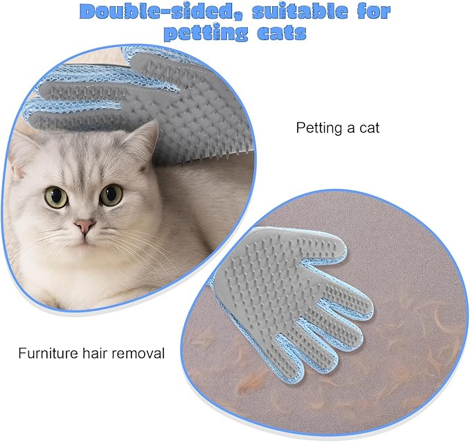2 in 1 Pet Grooming Glove for Cats & Dogs, Efficient Deshedding Brush Pet Long Short Fur Removal Glove, Gentle Massaging Puppy Kitten Bathing Grooming Brush Tool, Easy Clean Floating Hair Mitt