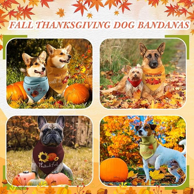 200 Pcs Fall Thanksgiving Dog Bandana Bulk with Sayings Pet Triangle Scarf Bibs Washable Puppy Kerchief Adjustable Grooming Supplies for Small Medium Large Dog Cat Costume Accessories
