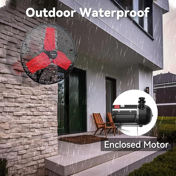 24 Inch 9500 CFM Waterproof Wall Fan Pro Series - Outdoor High Velocity Wall Mount Fan with Enclosed Motor for Residential, Warehouse, Patio, Shop, Garage, Barn UL Safety Listed