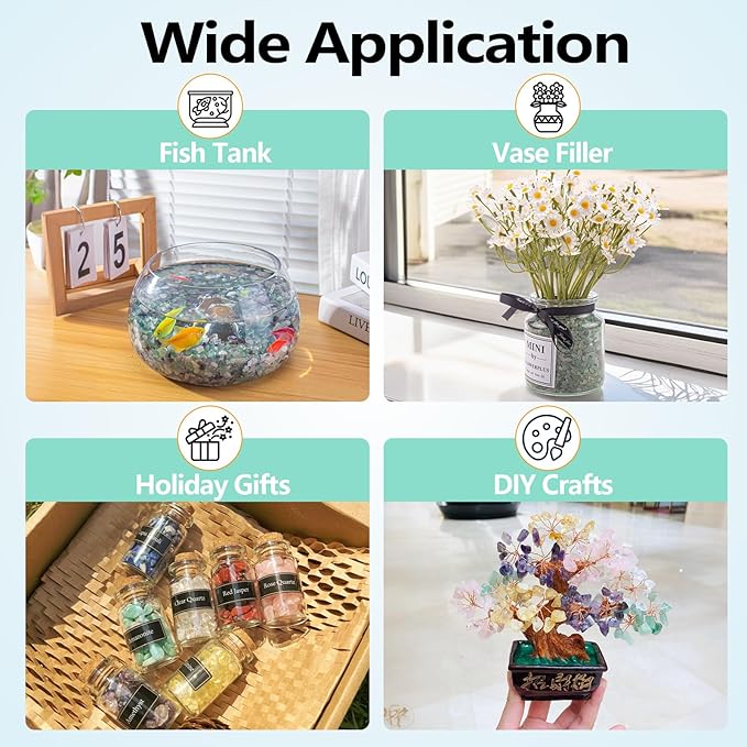 0.88 LB Aquarium Gravel Rocks Green Aventurine Crystal Chips Tumbled Healing Crystal Chips Bulk Gemstones, Mini Crushed Stones Quartz Vase Filler for Crafts|Fish Turtle Tank|Home Decoration