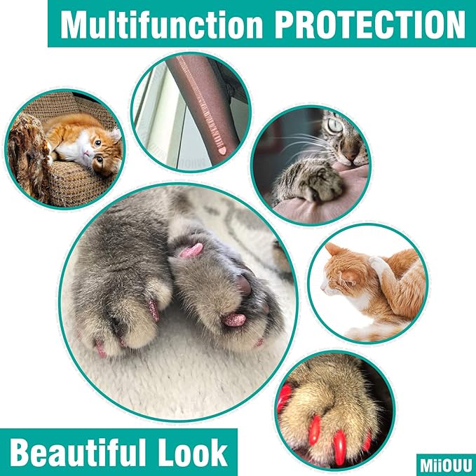 10x Colors / 100 pcs Cat Nail Caps | Cat Claw Covers with Adhesives and Applicators | Alpha (L)