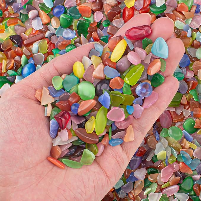 0.5 Lb/230g Multicolor Cat Eye Stones Pebbles Polished Aquarium Rocks Gravel, 7-9mm Natural Gemstones Tumbled Chips Bulk for Aquarium, Vase Fillers, Succulent Plants Decor
