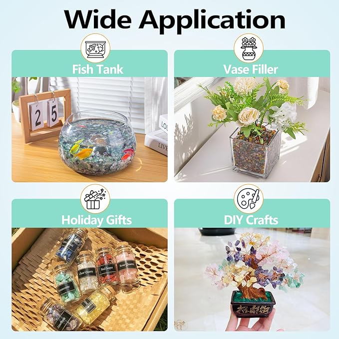 0.5 Lb/230g Colorful Agate Aquarium Fish Tank Gravel Rocks, Crushed Stone Crystal Chips Bulk Natural Gemstones Pebbles Irregular for Aquarium, Vase Fillers, Succulent Plants Decor