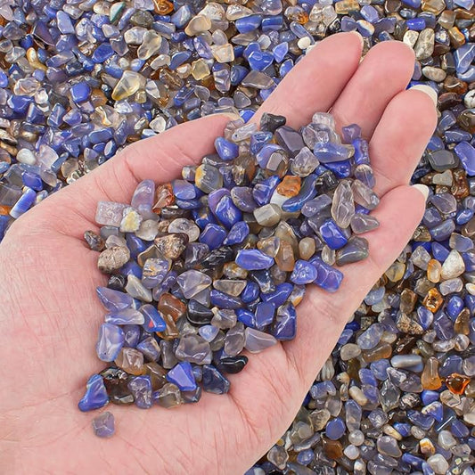 0.88 Lb Crystal Chips Stones Tumbled Crushed Stone Blue Agate, Irregular Shaped Gemstone Pebbles Gravel Rocks for Vase Fillers, Aquarium Gravel Rocks and Home Decoration