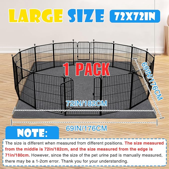 1 Pack Extra Large Washable Pee Pads for Dogs 72"x72" Reusable Dog Mat for Floor Non-Slip Waterproof Pee Pads for Dogs Fast Absorbent Pet Whelping Pads Puppy Playpen Mat for Incontinence, Housebreak