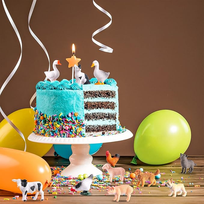 16Pcs Small Animals Figures, Realistic Farm Animals Toys for Cupcake Toppers, Learning Educational Toys, Birthday Party Favors Gift for Kids