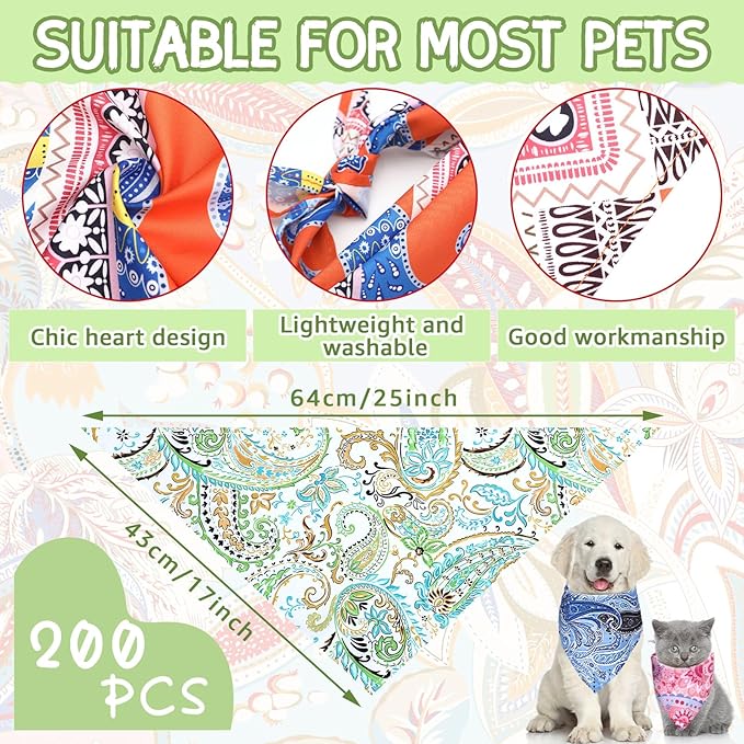 100 Pcs Dog Bandanas Bulk Pet Bibs Colorful Triangle Scarf Pet Bandanas for Medium Large Dogs Spring Summer Birthday Costume Decoration (Paisley)