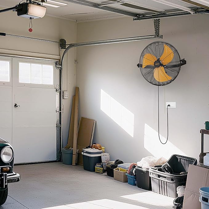 18 Inch Wall Mount Fan, Extended 6.6ft Power Cord, 360° Tilt Adjustment, 3-Speed, IP44 Industrial Commercial Wall Mounted Fan for Greenhouse, Garage, Workshop, Covered Patio, 2 Packs